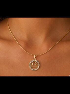 Libra Zodiac Necklace Astrology Gift September October Birthday Crystal 18KGP